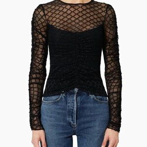 Amanda Uprichard Safira Black Mesh Long Sleeve Blouse